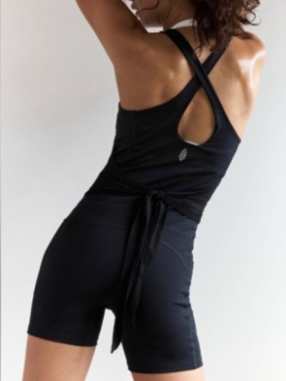 FP Movement by Free People Black Cropped Romper with Tie Back